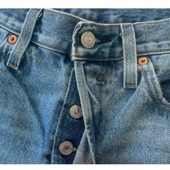 Levi's 501 High Waist Button Fly Distressed Light Wash Skinny Jeans 29x28 Indie - Picture 4 of 11